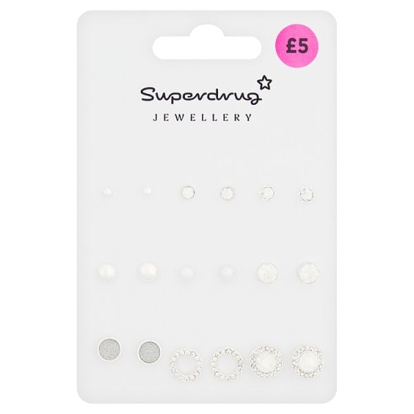 Superdrug Unisex Silver Tone Stud 9Pk