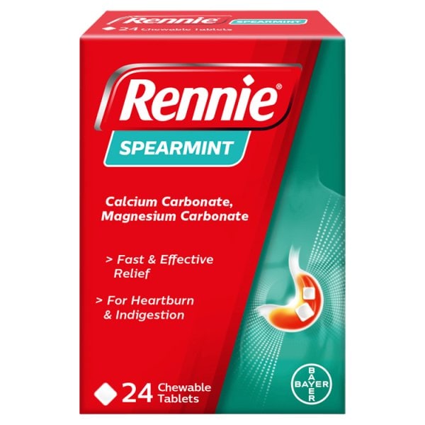 Rennie Unisex Kids Spearmint Heartburn & Indigestion Relief 24 Tablets