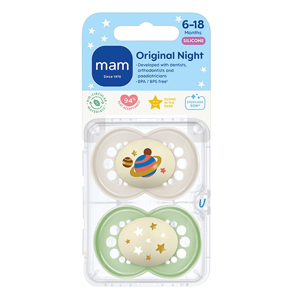 Mam Unisex Kids Blue Original Night 6-18M Soother 2Pk