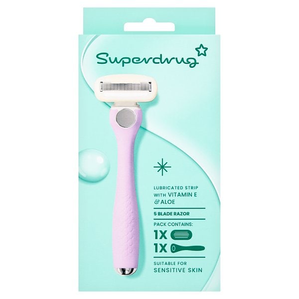 Superdrug Women's Lilac Premium 5 Blade Razor Silver Handle