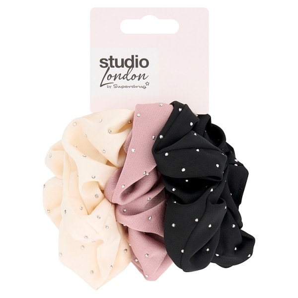 Superdrug Studio London Unisex Diamante Scrunchies 3Pk