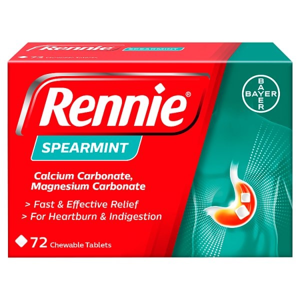 Rennie Unisex Kids Spearmint Heartburn & Indigestion Relief 72 Tablets