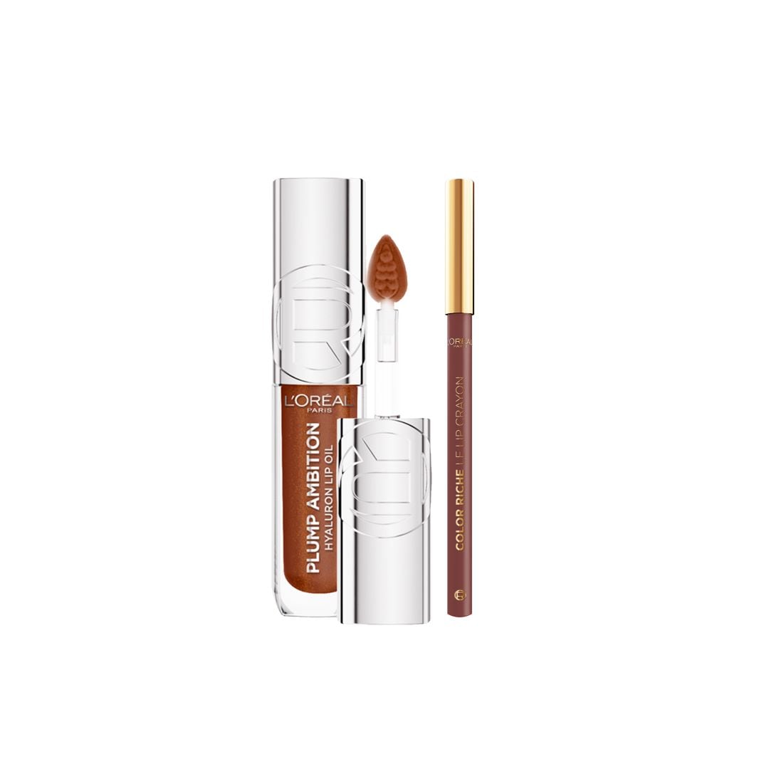 L'Oréal Paris Plump Ambition Lip Oil Gloss & Liner Duo Brown