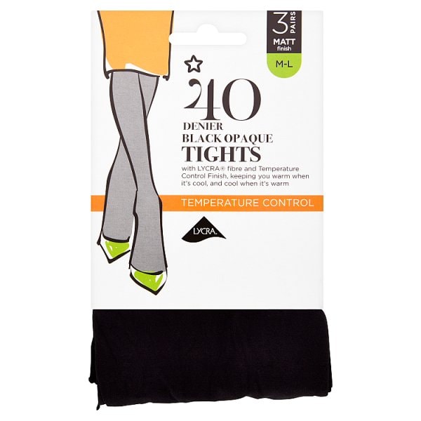 Superdrug Unisex Black 3 Pack 40 Denier Opaque Tights - M/L