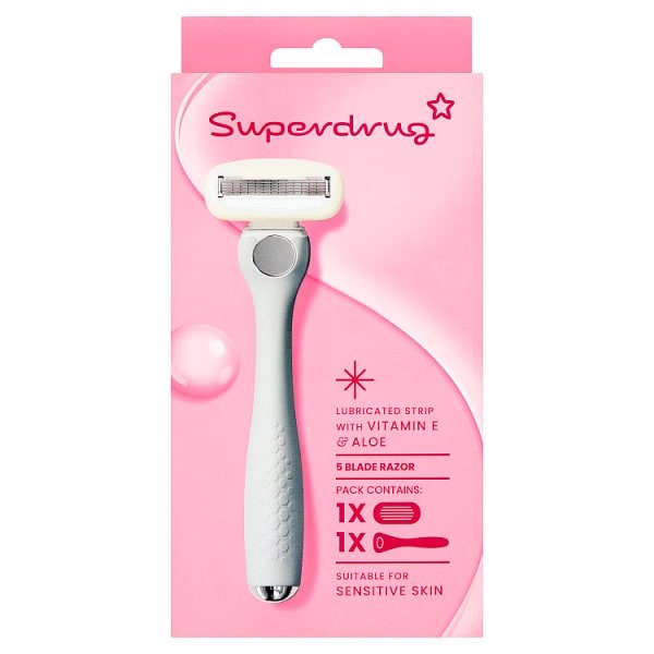 Superdrug Women's Grey Premium 5 Blade Razor Silver Handle