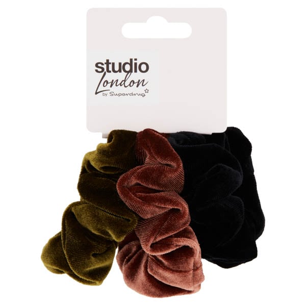 Superdrug Studio London Unisex Green Studio London By Superdrug 3Pk Scrunchies In Black Brown &