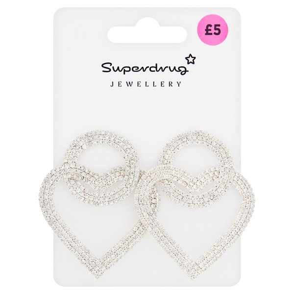 Superdrug Unisex Diamante Heart Statement Earrings