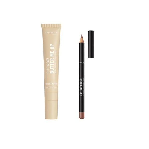 Rimmel Oh My Gloss! Butter Me Up - Vanilla Frost + Lasting Finish 8hr Liner - Cappuccino Lip Bundle