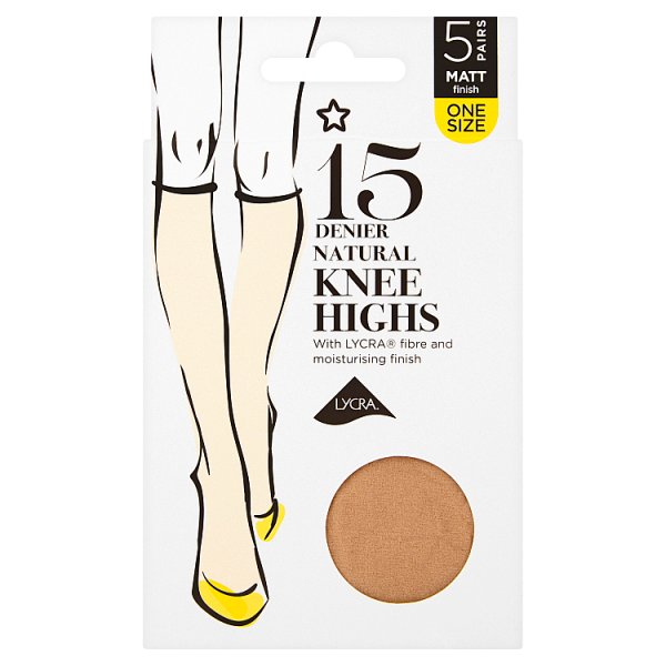 Superdrug Unisex 5 Pack 15 Denier Knee Highs Lycra Tights - Natural