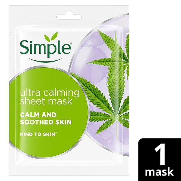 Simple Unisex Ultra Calming Hemp Biodegradable Sheet Mask 1Pc