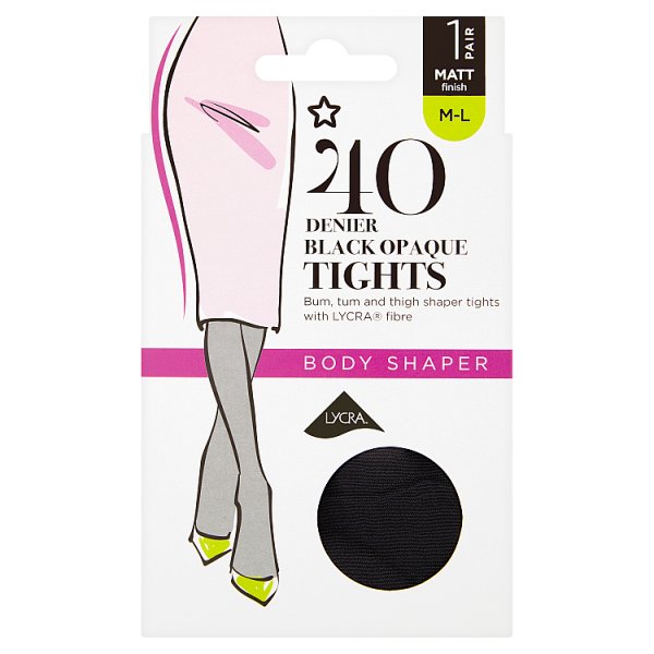 Superdrug Unisex Black 1 Pack 40 Denier Shaper Tights M/L