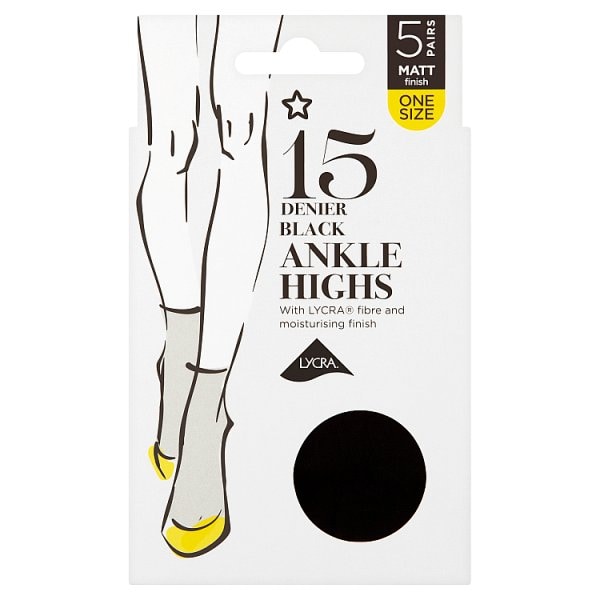 Superdrug Unisex Black 5 Pack 15 Denier Ankle High Lycra Tights