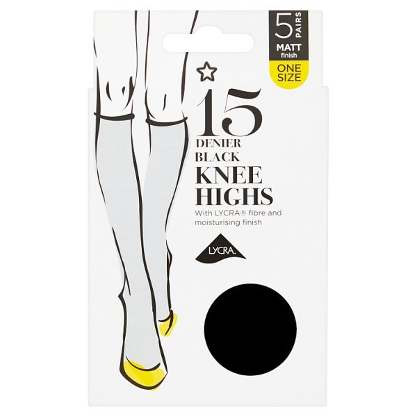 Superdrug Unisex Black 5 Pack 15 Denier Knee High Lycra Tights