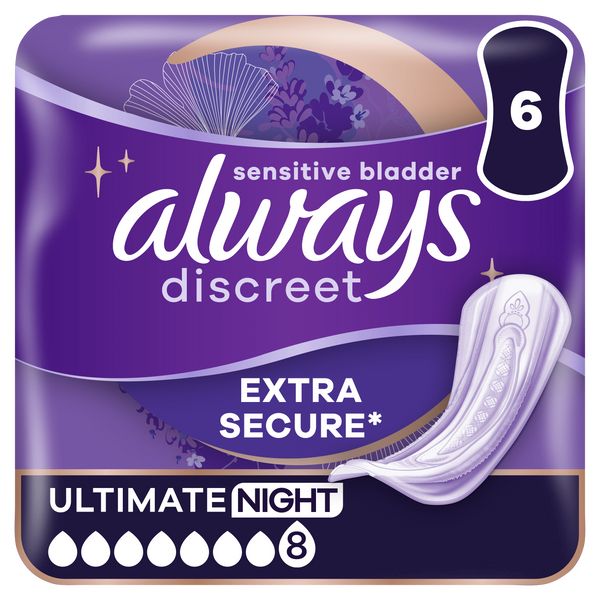 Always Discreet Men's Incontinence Pads Ultimate Night 6 Count