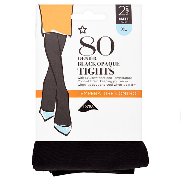 Superdrug Unisex Black 2 Pack 80 Denier Opaque Tights - Xl