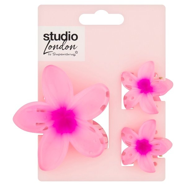 Superdrug Studio London Unisex Coral Tropical Flower Hair Clips 3 Pack