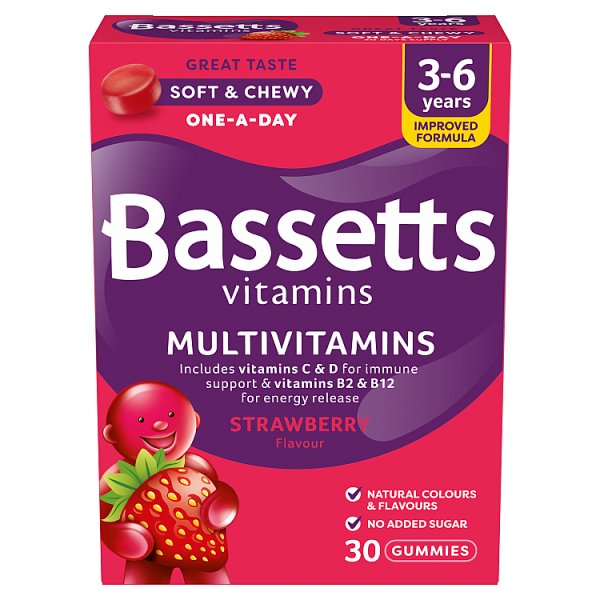 Bassetts Unisex Kids Vitamins 3-6 Strawberry Multivitamins 30 Gummies