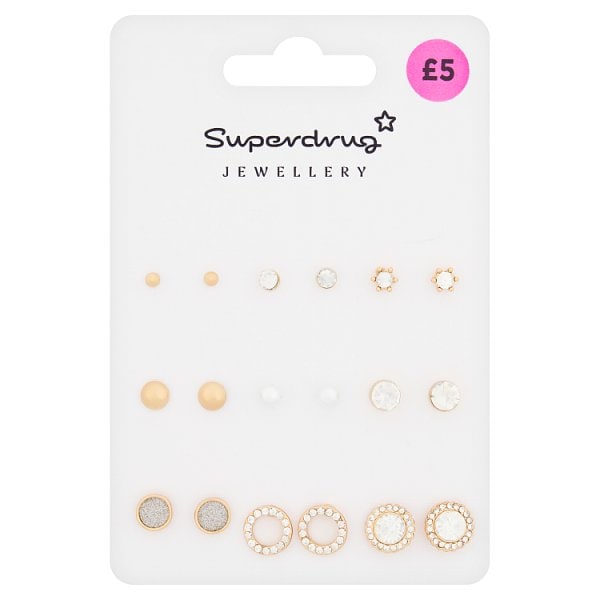 Superdrug Unisex Gold Tone Stud 9Pk