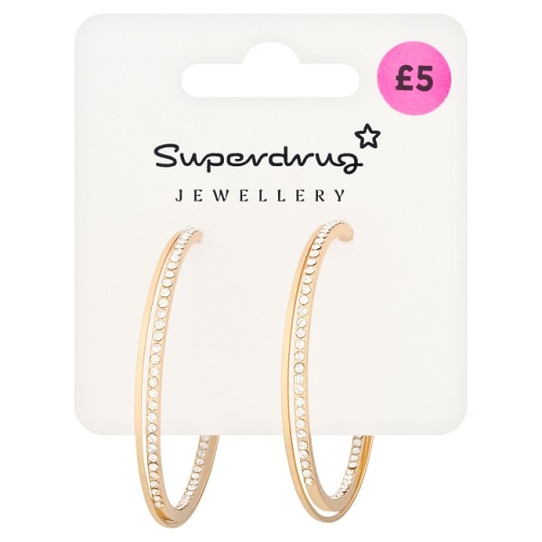 Superdrug Unisex Gold Tone Diamante Hoop Earrings