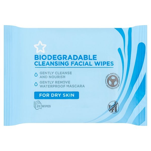 Superdrug Cleansing Biodegradable Face Wipes Dry Skin x 25