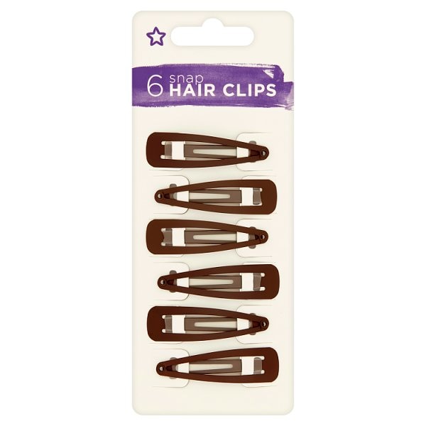 Superdrug Unisex Brown Snap Hair Clips X 6