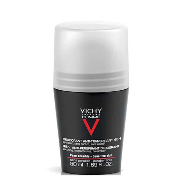Vichy Unisex White Homme 48Hr Deodorant Roll-On For Sensitive Skin 50Ml