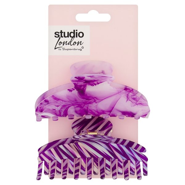 Superdrug Studio London Unisex Purple Stripe Claw Clip 2 Pack