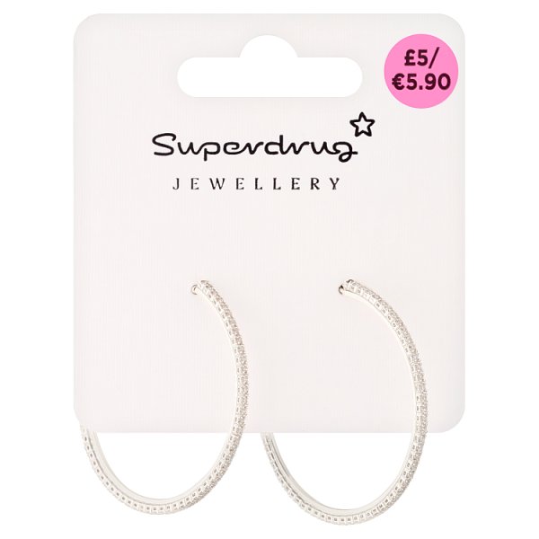 Superdrug Unisex Silver Tone Diamante Hoop Earrings