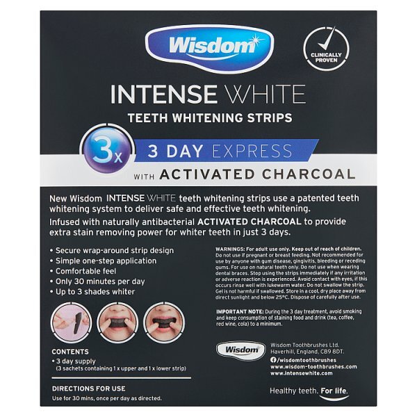 Wisdom Intense White Teeth Whitening Strips Charcoal Toiletries