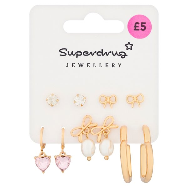 Superdrug Unisex Gold Tone Butterfly & Bows Multipack Earrings 5Pk