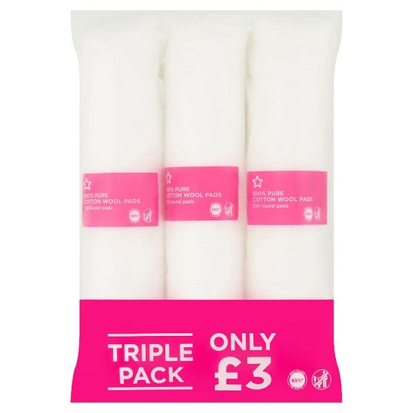 Superdrug Unisex 100% Pure Cotton Wool Pads - Triple Pack 100 X 3
