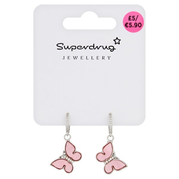 Superdrug Unisex Pink Jewel Butterfly Mini Hoop Earrings