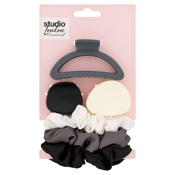 Superdrug Studio London Unisex Grey Claw Clips & Scrunchie