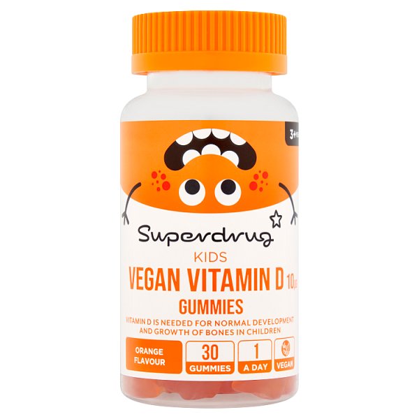 Superdrug Unisex Kids Orange Vegan Kids Vitamin D 10Ug Gummies 30S