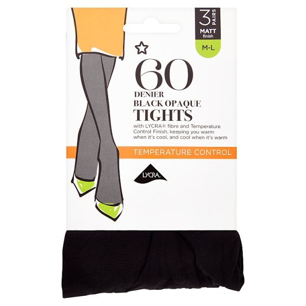 Superdrug Unisex Black 3 Pack 60 Denier Opaque Tights - M/L