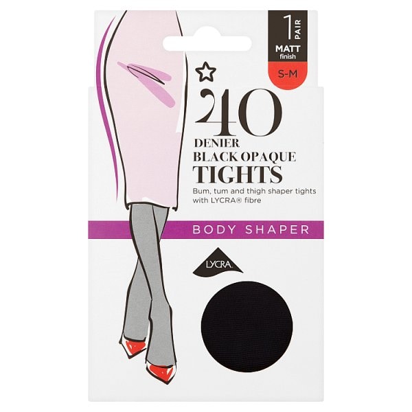 Superdrug Unisex Black 1 Pack 40 Denier Shaper Tights S/M