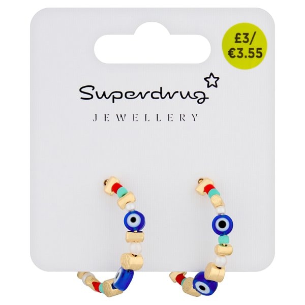 Superdrug Unisex Evil Eye Beaded Hoop Earrings