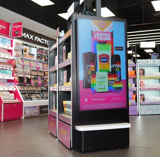 In-store digital screen campaign in a Superdrug store.