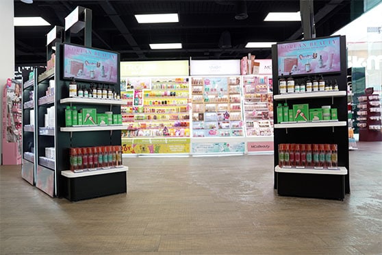 Two Optimo end cap displays inside a Superdrug store.